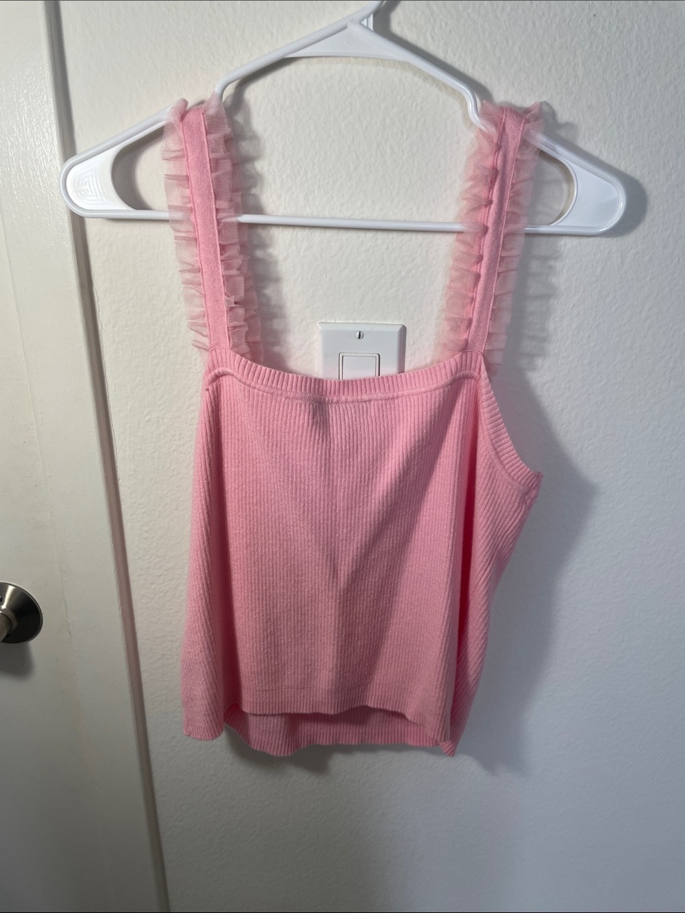 Francesca's Collections Pink Ruffle-Trim Ribbed Tank - Picture 2 of 2